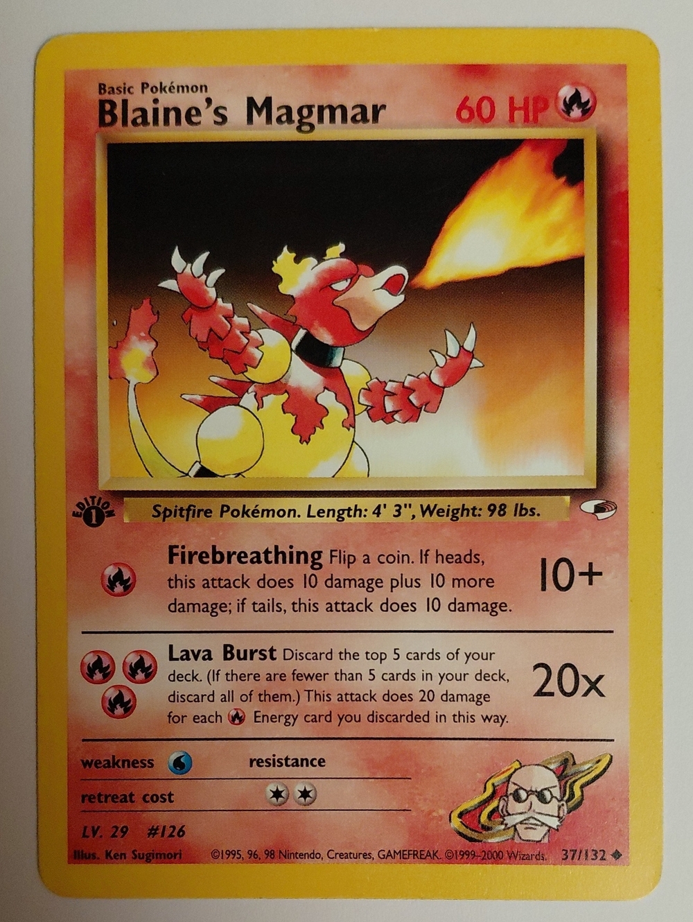 Vintage 1st Edition Blaine's Magmar - Gym Heroes Pokemon Card- Moderately Played